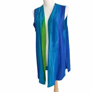 Aliki Yamani Creations Silk Tunic Vest Art To Wear Blue Green Yellow sz S
